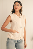 Knit Buttoned Sweater Vest - White