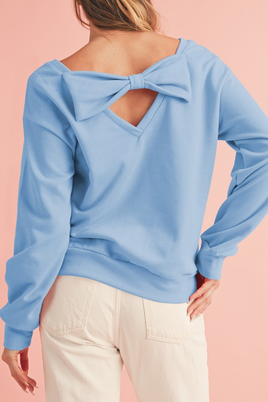 Bow Round Neck Sweatshirt - Blue