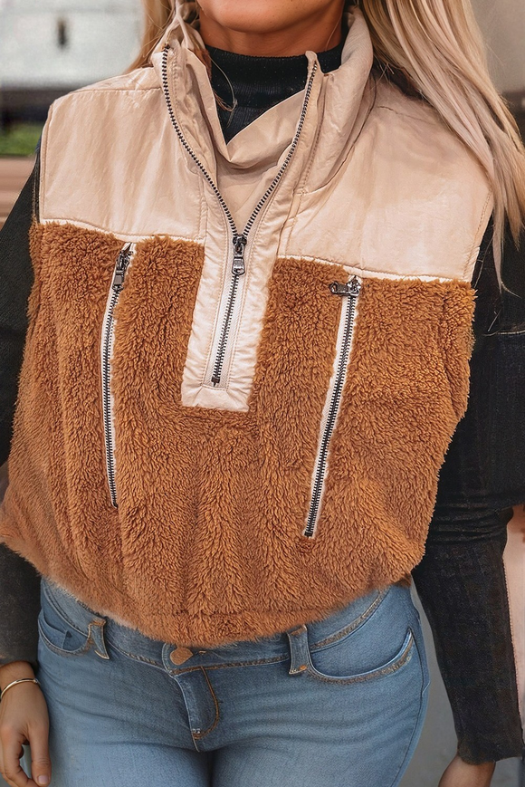 Plush Color Block Sherpa Half-Zip Vest