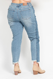 Curvy Judy Blue Vintage Wash Side Panel Fray Denim