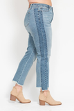 Curvy Judy Blue Vintage Wash Side Panel Fray Denim