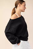 French Terry Off Shoulder Sweatshirt - Black