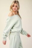 French Terry Off Shoulder Sweatshirt - Eucalyptus