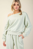 French Terry Off Shoulder Sweatshirt - Eucalyptus