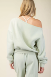 French Terry Off Shoulder Sweatshirt - Eucalyptus