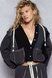 Pol Hooded Button Down Combo Shacket - Charcoal