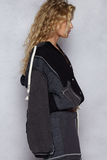 Pol Hooded Button Down Combo Shacket - Charcoal