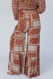 Brown Boho Aztec Print Tiered Palazzo Pants