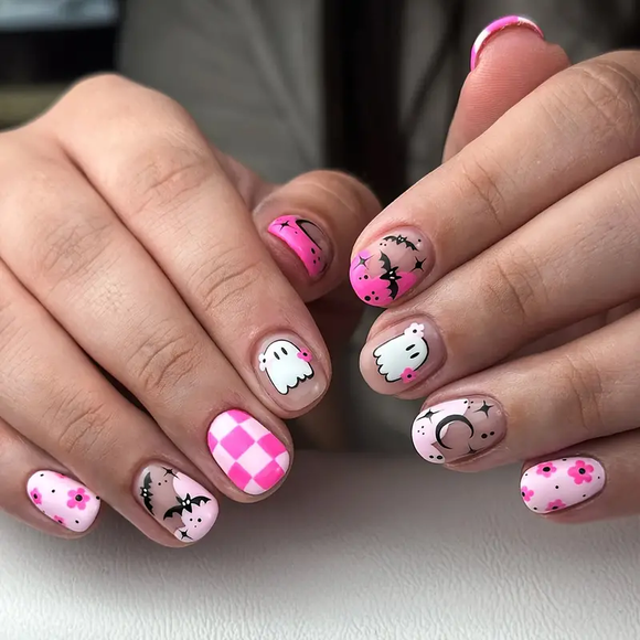 Pink Halloween Press-On Nails