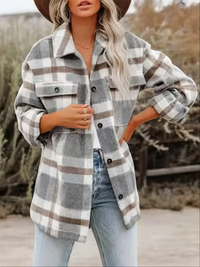 Gray & Khaki Plaid Shacket