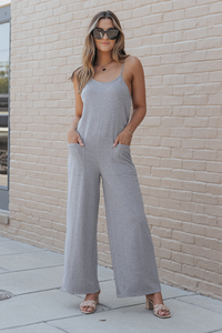 Gray Spaghetti Strap Wide Leg Jumpsuit
