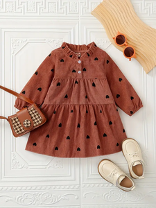 Baby Girl Brown Heart Collared Dress