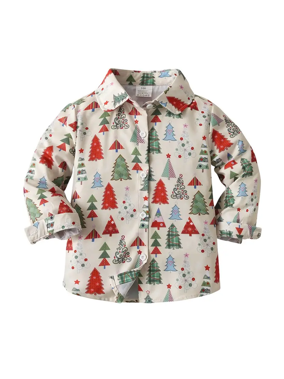 Boy's Christmas Tree Button-Up Shirt