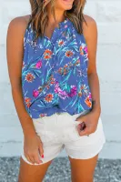 Sky Blue Floral Buttoned Neckline Top