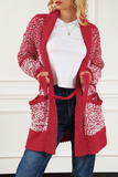 Red Contrast Sherpa Long Cardigan