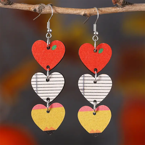 "Apple, Paper, Pencil" Heart Dangle Earrings