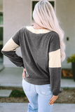 Contrast Knit V-Neck Colorblock Long Sleeve Top