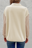 Beige Half Zip Textured Patchwork Sweatshirt