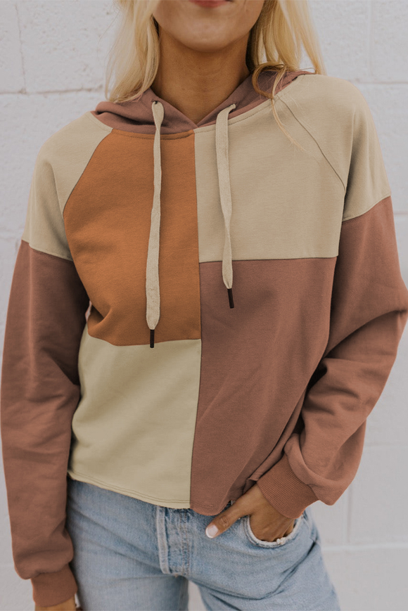 Tan Colorblock Raglan Sleeve Hoodie