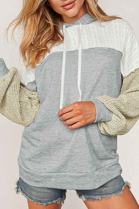 Gray Colorblock Patchwork Pullover Hoodie