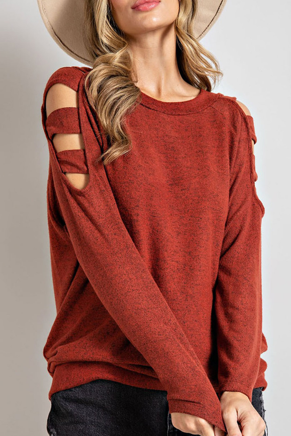 Red Cold Shoulder Long Sleeve Top