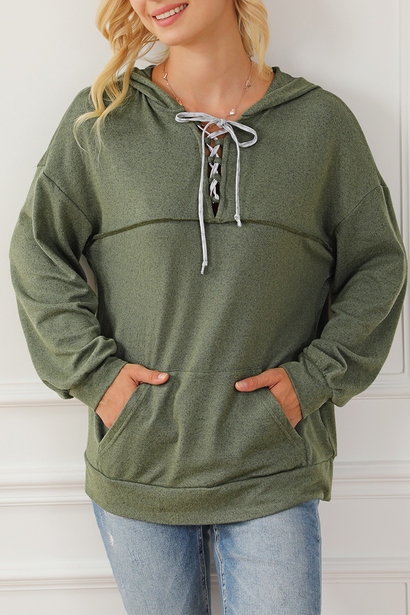 Green Lace Up Loose Hoodie