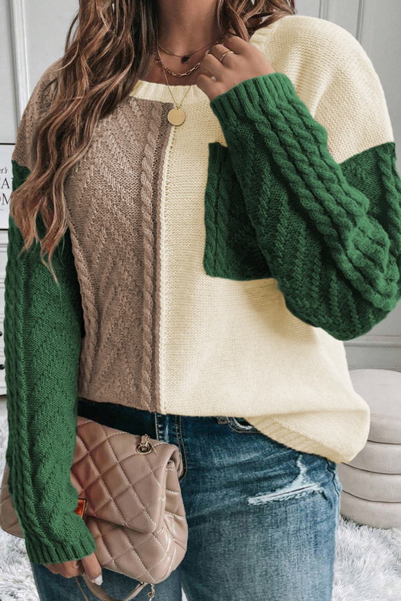 Curvy Green Colorblock Pocket Sweater