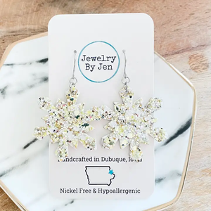 Snowflake Earrings: Gold & White Metallic Glitter