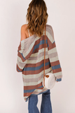 Blue Striped Color Block Hollowed Knit Cardigan