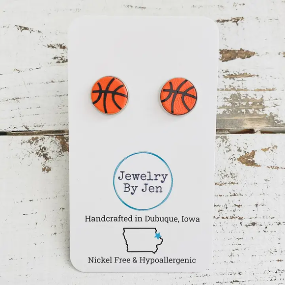 Stud Earrings: Basketball