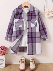 Girl's Purple Plaid Long Shacket