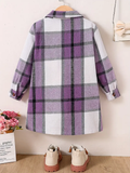 Girl's Purple Plaid Long Shacket