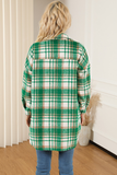 Green Plaid Flap Pocket Long Sleeve Shacket