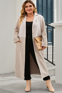 Curvy Colorblock Lapel Collar Long Coat