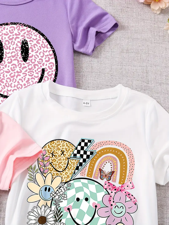 Girl's White Smiley & Rainbow Tee