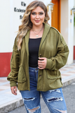 Curvy Green Terry Patchwork Hooded Jacket