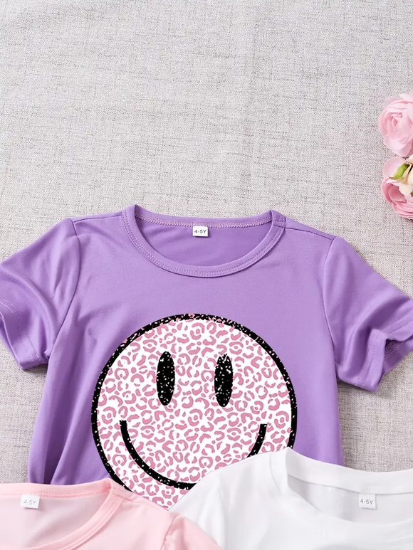 Girl's Purple Leopard Smiley Tee