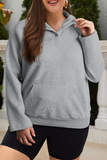 Curvy Grey Textured Snap Buttons Pullover