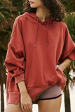 Red Clay Drop Shoulder Loose Hoodie