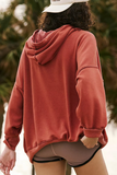 Red Clay Drop Shoulder Loose Hoodie