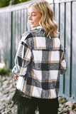 Black Plaid Snap Button Pocket Fringed Hem Jacket