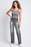 YMI High Rise Wide Leg Skater Cargo Jeans - Faded Black