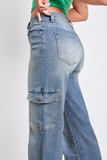 YMI High Rise Wide Leg Skater Cargo Jeans - Vintage Medium Wash