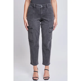 YMI Missy Mid Rise Cargo Pants - Faded Black