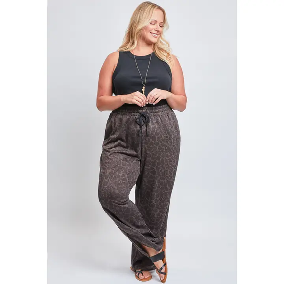 Curvy Drawstring Wide Leg Pant - Animal Print