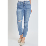 YMI Missy Vintage Wash Straight Ankle Ripped Jean