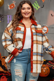 Curvy Brown Stripe Plaid Collared Button Jacket