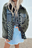 Green Fleece Checkerboard Snap Button Jacket