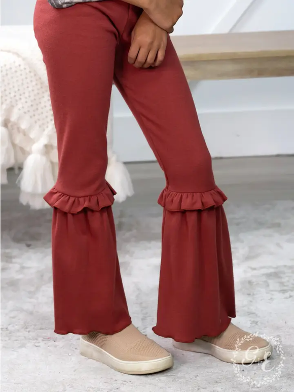 Girls Ruffle Flare Pants - Mauve