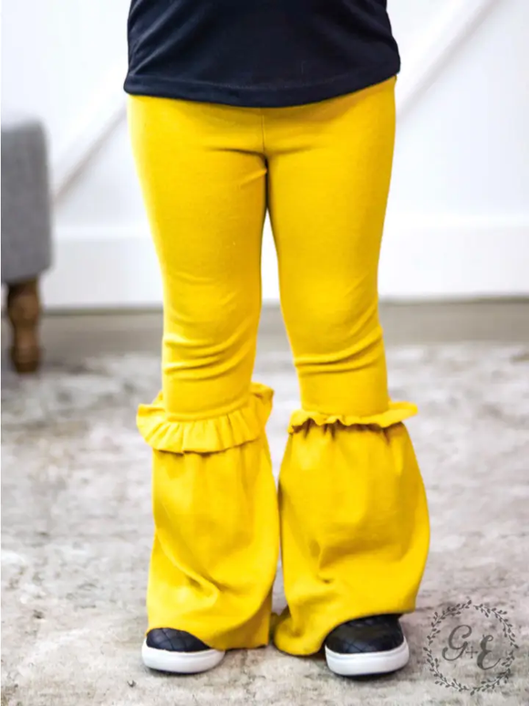 Girls Ruffle Flare Pants - Yellow